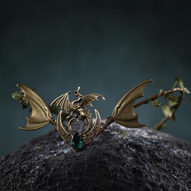 Bronze Elf Fairy Dragon Crown - Handmade Moon Dragon Elven Headpiece with Crystal Viking Celtic Headband Woodland Wreath Tiara for Women Men Renaissance Cosplay Photo Shoot Accessories