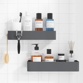 Kitsure Large Shower Caddy - 2 Pack Adhesive Shower Organizer, Drill-Free Shower Shelves for Inside Shower, Rustproof Stainless Steel Shower Rack for Bathroom, Grey