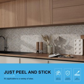 V-MOZZA Herringbone Peel and Stick Stone Tile, 5-Sheet Peel and Stick Stone Backsplash 3D Marble Look Mosaic Tiles for Kitchen Fireplace
