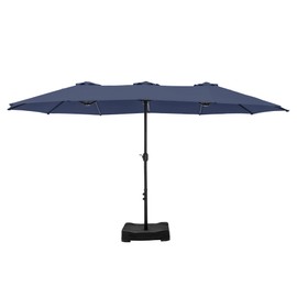 MFSTUDIO 15ft Double Sided Patio Umbrella with Base Included, Outdoor Large Rectangular Market Umbrellas with Crank Handle for Deck Pool Shade, Navy Blue