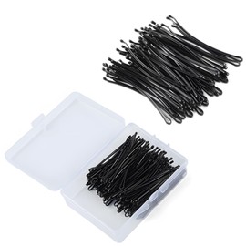 100-Pack 5.5cm Black Curved Bobby Pins - Sturdy metal w/anti-slip grip, ideal for curls, buns & French twists. Includes transparent case