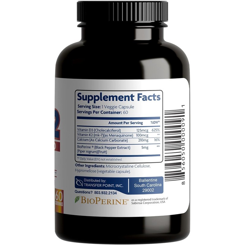 D3K2 Enhanced with Calcium & BioPerine® - 5000 IU Vitamin