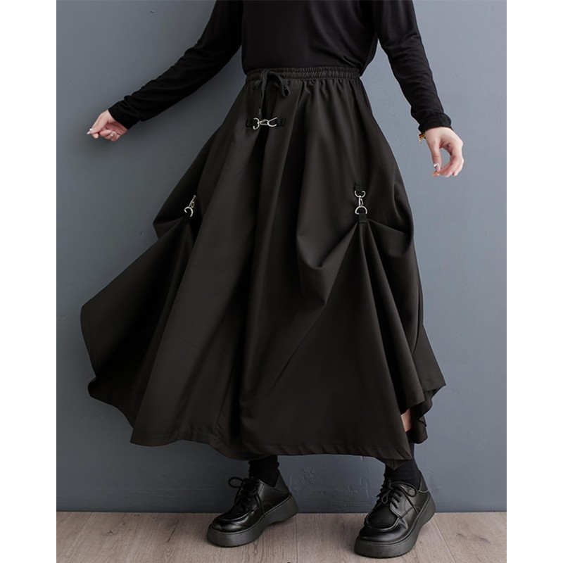 ellazhu Women's Oversized Irregular Drop Crotch Harem Hakama Pleated Drawstring