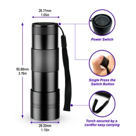 EvaStary UV Blacklight Torch 12 LED 395nm 1 Piece LED Flashlight Mini Blacklight Flashlight Portable UV Flashlight for Pet Urine Stains (Purple Light), Stains etc.