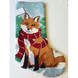 Peking Handicraft Woodsy Winter Forest Fox Hooked Christmas Stocking- Wool 21"