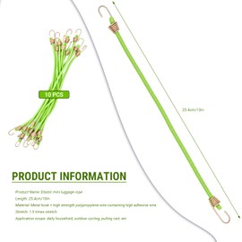 Bailinks 10" (25cm) Bungee Cords, 10 Pack Mini-Rope Luggage Rope, Bundle of Elastic Straps Fixed Elastic Rope, Elastic Safety Cord with Pull Hook