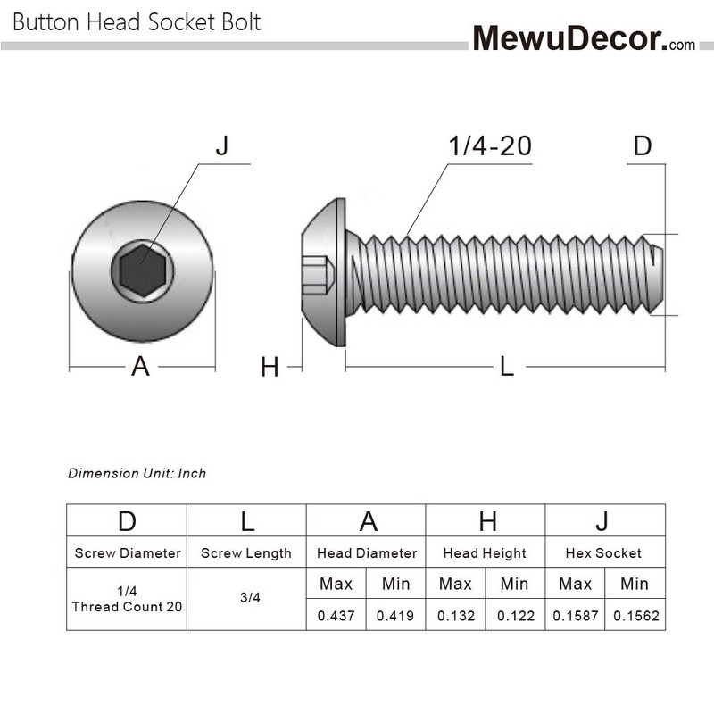 1/4-20 x 3/4" Button Head Socket Cap Screws, Allen Socket