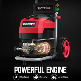 AMERISUN 3800 PSI Max Power Washer, 2.0 GPM Electric Pressure Cleaner with Built-in Foam Tank, 5 Nozzles & 8" Wheels – Portable Outdoor Washer for Cars, Decks, Walls & Heavy-Duty Cleaning
