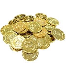 DHSBGWSX Pack of 50 gold coins, play gold coins, fun coins, pirate treasure gold coins, children's birthday gold coin gifts, play gold coins toys