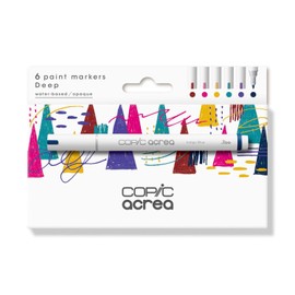 COPIC acrea Set of 6 Deep Paint Markers with Water and Pigment-Based Ink, Line Width 0.8-1.2 mm
