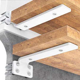 Goovilla Shelf Bracket, Heavy Duty Floating Shelf Brackets 10 inch Long, 6 Pack Brackets for Shelves, White Coated Metal Wall Shelf Support Brackets with 1/5 Inch Thick and 160 lb. Load Capacity