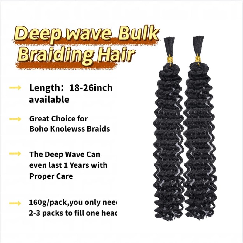 2 Packs Deep Wave Braiding hair extension bulk Fiber Hair