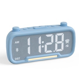 CR1025 Alarm Clock, Bluetooth Speaker, Clock with FM Radio, Digital Time Display, Brightness Adjustment, FM 76-108 MHz Reception, Night Light Included, Snooze Function, 12/24 Hour Changes, Smartphone