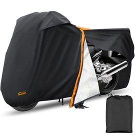 Autolion Motorcycle Cover,Waterproof Zipper Outdoor Cover for All Seasons Windproof, High Heat Resistance Dustproof and Rainproof Snowproof(Orange Zipper M Fits Up to 87 inch)