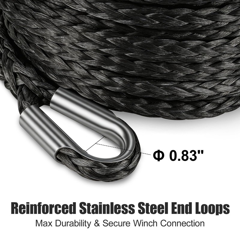 3/8 inch Synthetic Winch Rope, 26,500 Lbs Breaking Strength Winch