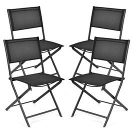 Tangkula Patio Folding Chairs Set of 4, Outdoor Portable Camping Chairs with Breathable Fabric Backrest & Seat, Heavy Duty Steel Dining Chairs Sling Chairs for Poolside, Yard, Garden, Deck, Lawn