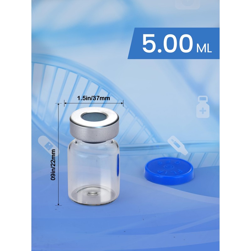 ZWCP 5ml Glass Vials for Injections, Self-Healing Injection Port, Empty