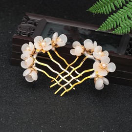 2pcs Retro Chinese Hanfu Wedding Brides Hair Accessories, Camellia Flower Tassels Hairpin, Crystal Rhinestone Pearl Hair Clips Headpiece, White