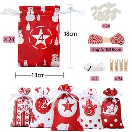 Yeerain Advent Calendar for Filling, 24 Printed Christmas Calendars for Filling, Fabric Advent Calendar Christmas Calendar Fabric Bags Christmas Decoration Bags Hanging DIY with 1-24 Advent Numbers