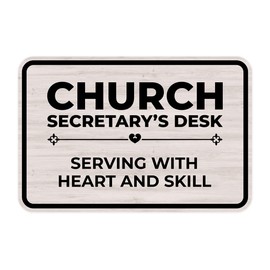Classic Framed Plus Church Secretary’s Desk – Serving With Heart and Skill Door or Wall Sign | Church and Place of Worship Signs - Large