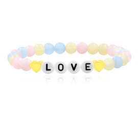 Mayfaith LOVE Word Bracelet for Women, Bright Color Agate Playful Romantic Jewelry for Lover Sister's Anniversary and Marriage Proposal