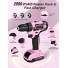 HUAKAYO Pink Cordless Drill Set 142 Pcs, 21V Pink Power