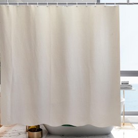 YISURE Shower Curtain Beige Faux Linen Bath Curtain Textile Fabric Heavy Duty Area Waterproof Width 200 x Height 240 cm