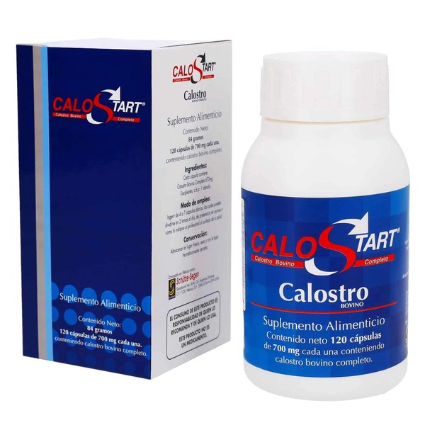 Suplemento Alimenticio a base de Calostro Bovino Completo con 120 capsulas de 700 mg | 1 mes de duracion | 100% Natural | Libre de conservantes, Gluten, Azucar | CALOSTART