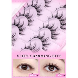 Natural Look Eyelashes Manga Lashes Clear Band False Eyelashes 8-15mm Cat Eye Lash Strips Aisan Anime Fake Eyelash Look Like Lash Extension Spikes Lashes Wispy by CORUSCATE