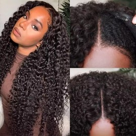 Curly V Part Wig Human Hair Wigs for Black Women No Leave Out Upgrade U Part Kinky Curly Wig 150% Density Glueless V Shape Wig Beginner Friendly No Glue No Sew In Natural Color 28 Inch