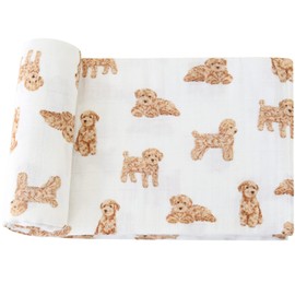 LifeTree Baby Swaddle Blankets Dog, 70% Viscose Bamboo and 30% Cotton Muslin Swaddle Blankets Boys Girls Swaddling Wrap Receiving Blanket Neutral for Newborn, Large 47" x 47", Poodle Puppy