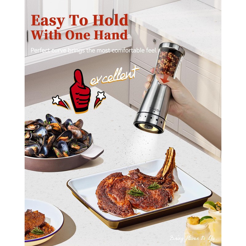 Electric Salt and Pepper Grinder Set with Storage Base, Stainless