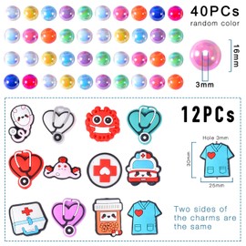 stino 16mm Acrylic Beads for Pens 53PCs & Silicone Focal Nurse Stethoscope Beads for Beadable Pens, Large Ball Pen Beads for DIY Pens Keychain Crafts (Nurse Color)