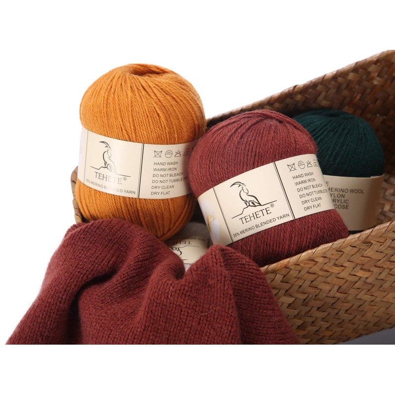 TEHETE Merino Wool Yarn for Knitting 3-Ply Soft Crochet Yarn