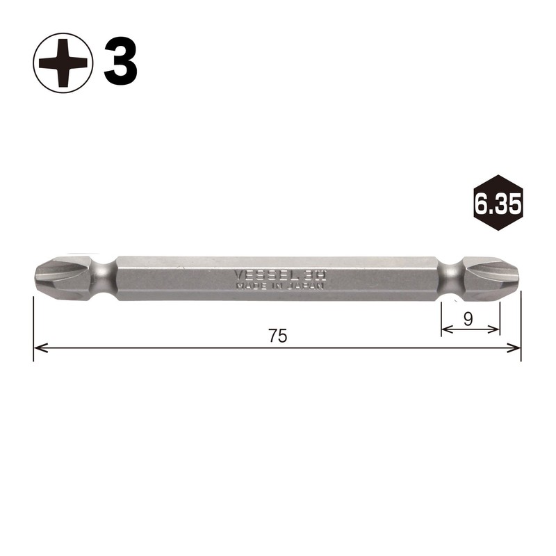 Vessel B43 ZP Double-ended Bit Air for Electric Drivers +