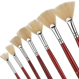 Fan Brush for Painting, 7 Pieces Artist Paint Brush Set Acrylic Paint Brushes Soft Nylon Hair Long Wood Handle Painting Brushes for Acrylic, Watercolor, Oil, Gouche Painting