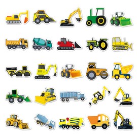 T TAKONE Construction Vehicle Stickers, 50 Pieces Vinyl Excavator Tractor Stickers, Waterproof and Reusable Boys' Vehicle Stickers for Suitcase, Water Bottle, Laptop, Skateboard