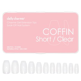 Daily Charme Gel Nail Extension Tips (Coffin Short, Clear) 550 pcs, 9 sizes Pre-shaped Extension Tips, False Nails Gel Tips for Gel Nail Polish Soak Off, Easy DIY Press On Nails