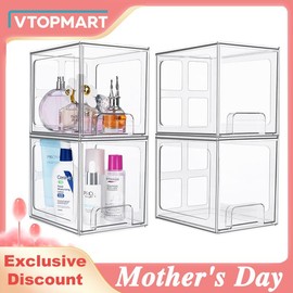 VTOPMART Transparent Clear Acrylic Large Stackable Kitchen Pantry Drawers, undersink,nursing bottles,sancks,closet,cabinet,closet,Insert Boxes Organiser，Ester:_Tall Option -7.5"D x 6"W x 6.6"H_8