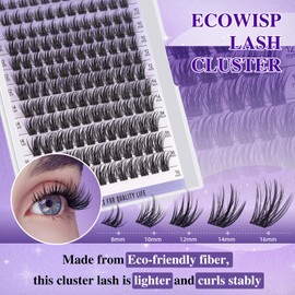 B&Q EcoWisp Cluster Lashes Kit with Bond and Seal Lash Glue, Lash Remover & Tweezers – 144 Individual Eyelashes, 8-16mm Mixed Length, Natural Look DIY Eyelash Kit for Home Use(EcoWisp Kit 03）