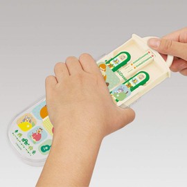 Skater TACC2AG-A Children's Antibacterial Slide Trio Set, Bento Box, Chopsticks, Spoon, Fork, Animal Crossing, Girls, Made in Japan