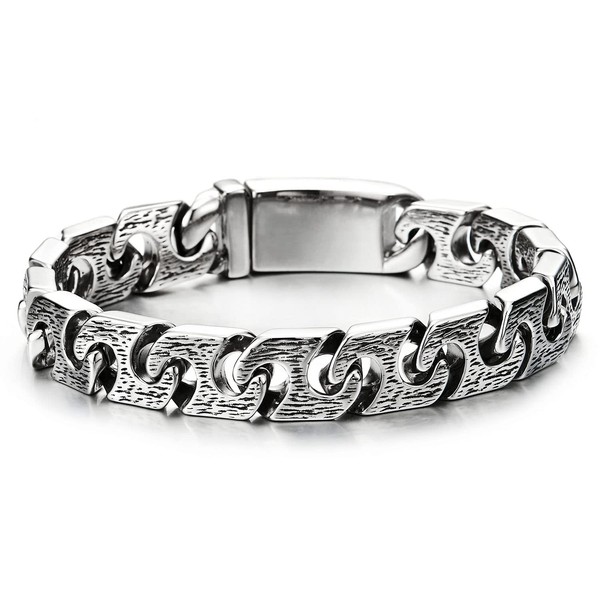 COOLSTEELANDBEYOND Mens Steel Textured Fancy Marine Anchor Link Curb Chain