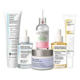 6pc Weud Skin Crema Sérum Péptidos Acné Ojos Cuello Kit
