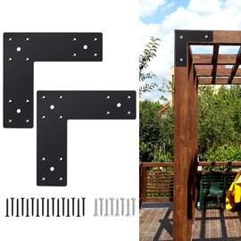 VoTwoofv Pergola Flat Brackets 10" x 10",L-Shape Straight Joining Brackets for 4 x 4 or 6 x 6 Lumber,Heavy Duty Mending Plate for Gazebo,Porch,Truss Framing,Log Cabins - 4Pack