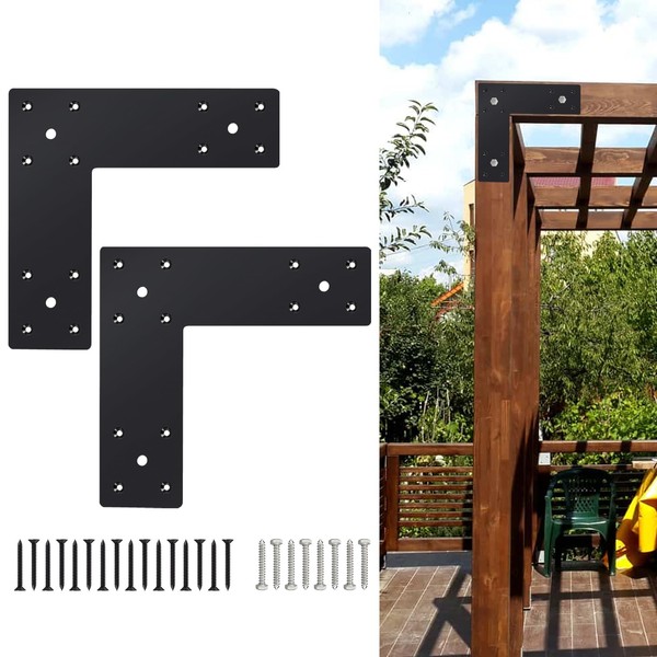 VoTwoofv Pergola Flat Brackets 10" x 10",L-Shape Straight Joining Brackets