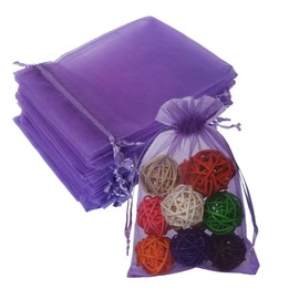100 Pc Gift Organza Bags with Drawstring 5x7 inch Lilac for Baby Shower,Christmas,Party Favors,Birthday,Wedding,Graduate,Bridal Shower Sheer Fabric Clear Mesh Tulle Sachet for Jewelry,Candy,Lashes
