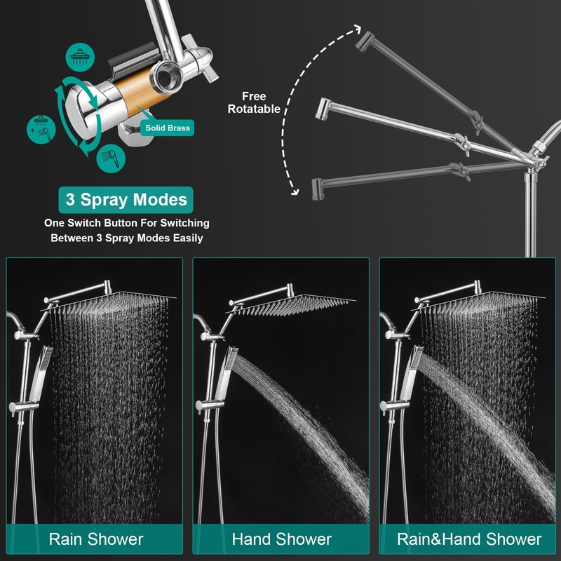 All Metal 12 Inch Rain Shower Head with Handheld Spray