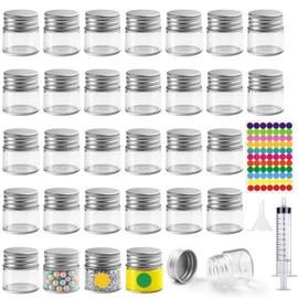 Ferenando Pack of 30 Wide Mouth Test Tube with Screw Cap Made of Aluminium, Small Screw Jars, 10 ml with 4 Accessories, Clear Liquid Sample Bottles for DIY Accessories, Samples Storage