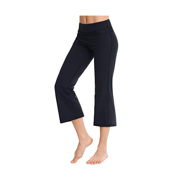 Zeronic Bootleg Yoga Capris Pants for Women High Waist Workout Flare Crop Leggings(Black,Large)