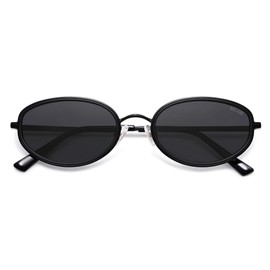 SOJOS Retro Trendy Oval Polarized Sunglasses for Women Men, 90s Vintage Circle Round Sunnies SJ1248, Black/Grey